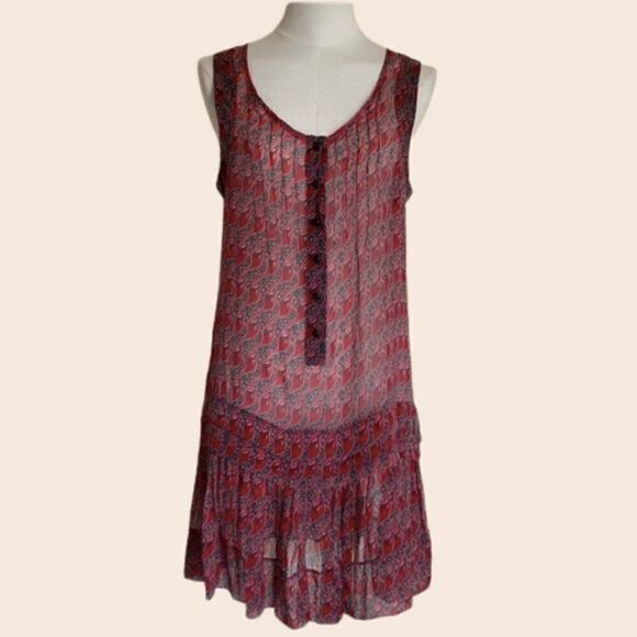 Sandro Silk Sheer Dropwaist Mini Dress Size 1 - Picture 1 of 11
